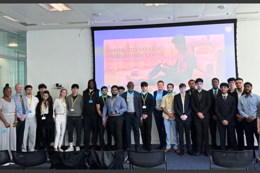 Some of the visiting CCC students at Barclays